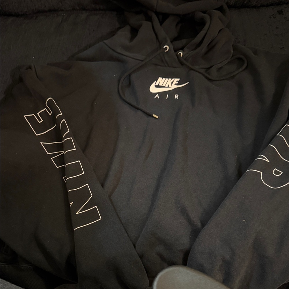 Nike Black Hoodie with White Air Chest Logo and Sleeve Branding
